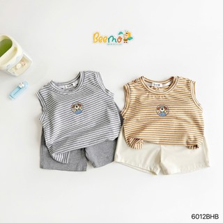 Beemo set ba lỗ kẻ ngang in hình chú chó vải cotton mềm mịn co giãn cho bé mặc đi chơi từ 9-21kg 6012BHB