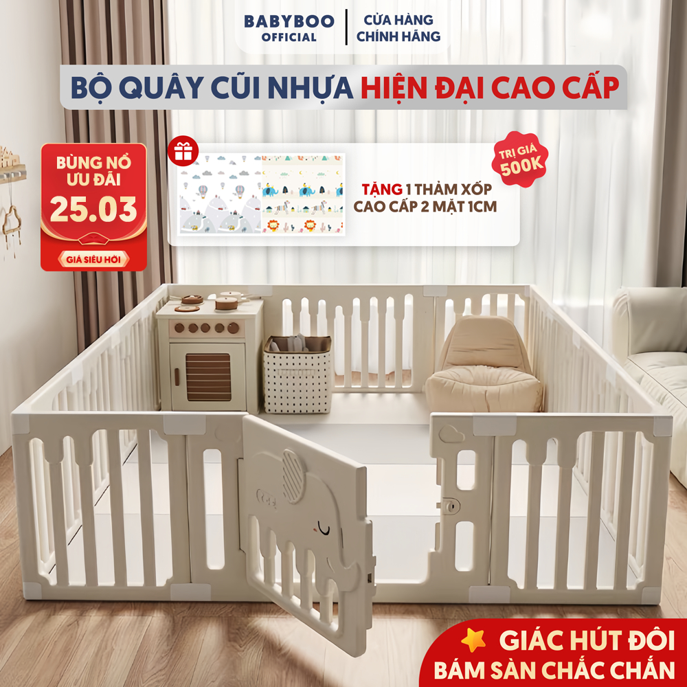 (Tặng Thảm) Quây Cũi Nhựa Cho Bé Little Kicks Gấp Gọn Đa Năng Cao Cấp, Quây Cũi Nhựa Moon Luxe Chất Liệu An Toàn