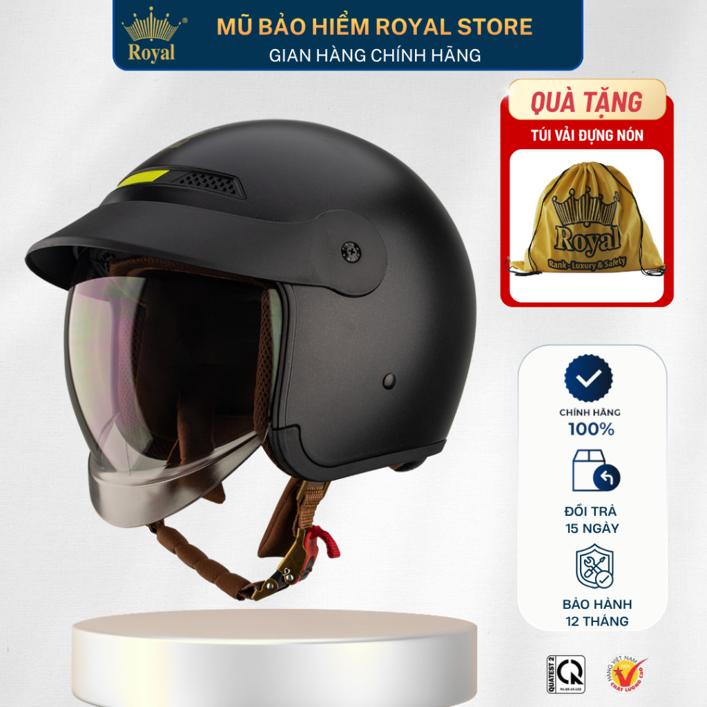Mũ Bảo Hiểm 3/4 Royal M139 Luxury Kính Âm Kết Hợp Lưỡi Trai, Nón Bảo Hiểm Royal 3/4 Hợp Nam Nữ