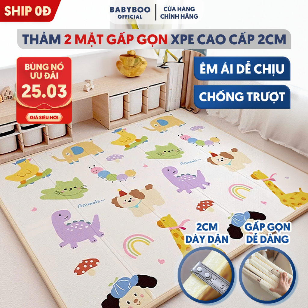 Thảm Gấp Little Kicks XPE Dày Dặn 2 Mặt 2cm Cao Cấp An Toàn Cho Bé