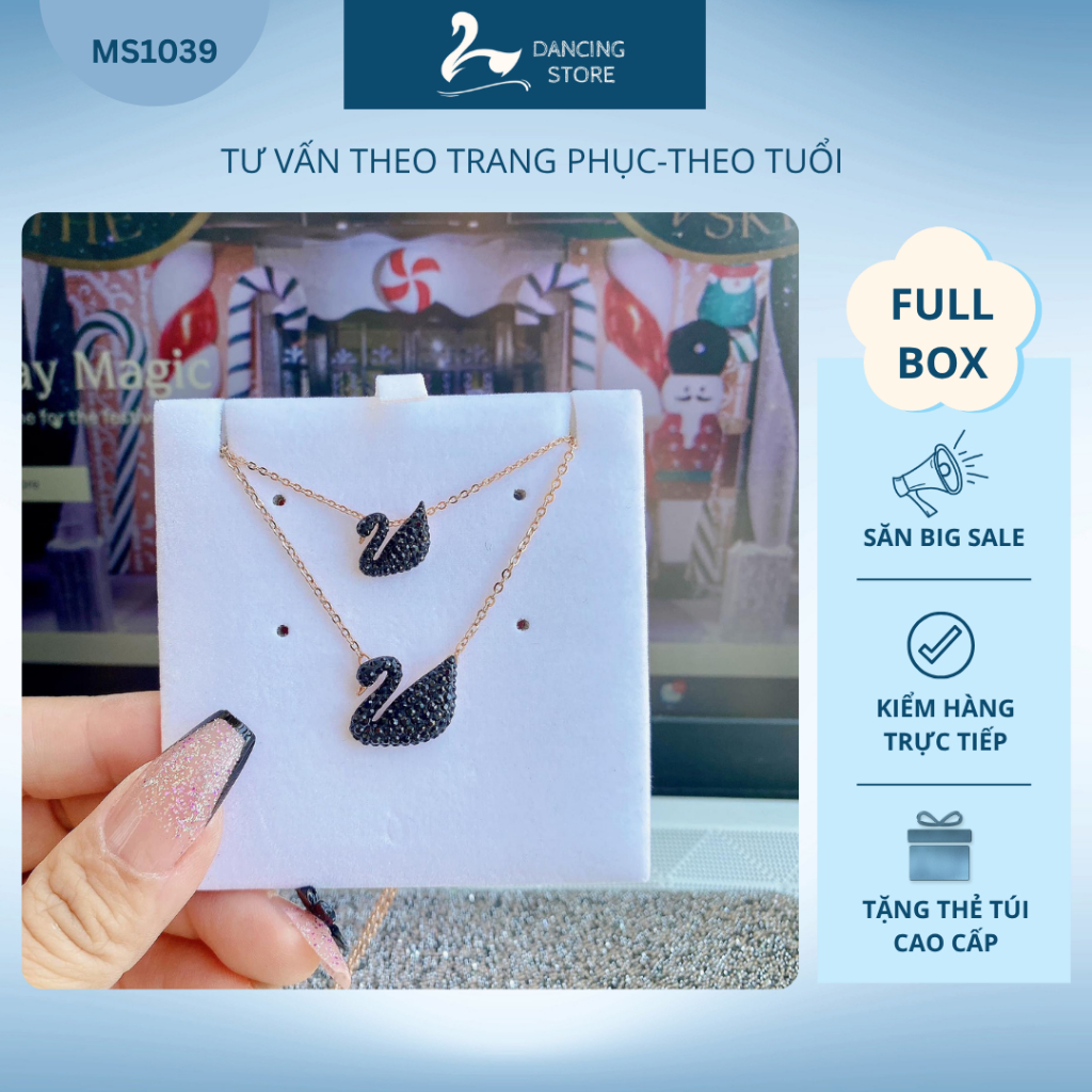 Vòng cổ Nữ Iconic Swan Đen dây Rosegold Cao cấp  Dancing Store Fullbox