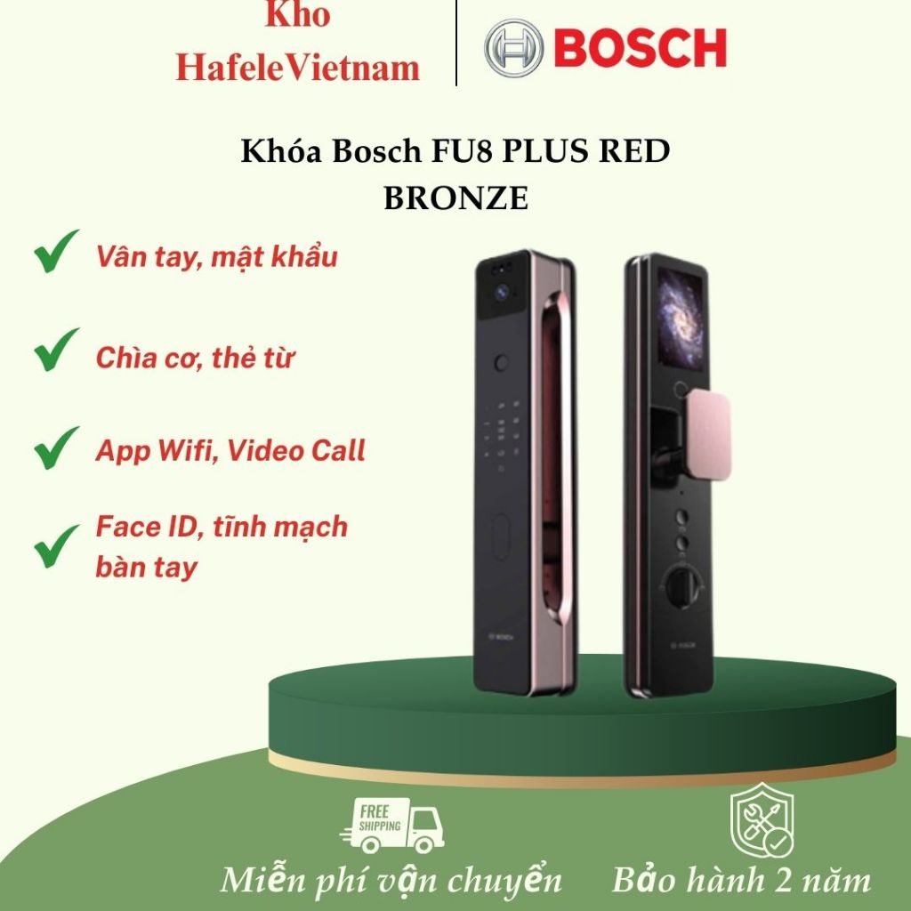 Khóa Điện Tử Bosch FU8 Plus - Red Bronze là dòng khóa cửa điện tử thông minh cao cấp với thiết kế Pu