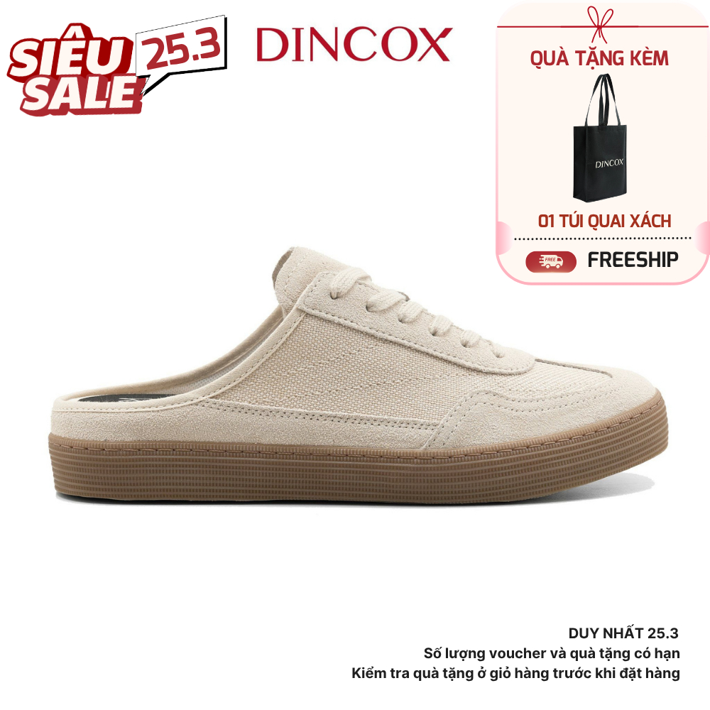 Giày Sục Đạp Gót Mules Vải Sneaker Unisex Nam Nữ DINCOX DC37 Lazy Mule Beige