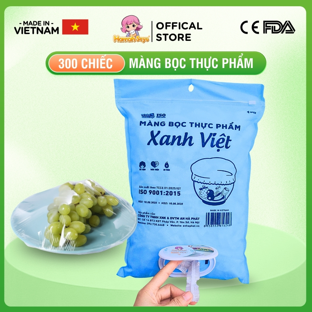 [COMBO 6/3 BỊCH] Màng Bọc Thực Phẩm Xanh Việt Hannah Seyo Chất Liệu PE An Toàn Cho Thực Phẩm - Bịch 300/500/1000 chiếc