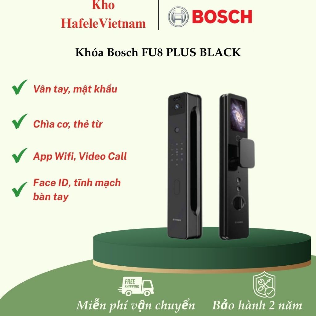 Khóa điện tử Bosch FU8 Plus - Black dòng khóa thông minh sở hữu thiết kế Push-Pull hiện đại