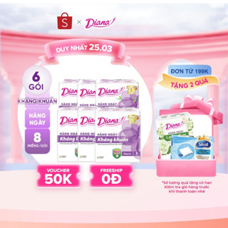 Bộ 6 gói băng Vệ Sinh Diana Sensi Hằng Ngày Kháng Khuẩn 08 - 1905(gói 8 miếng)