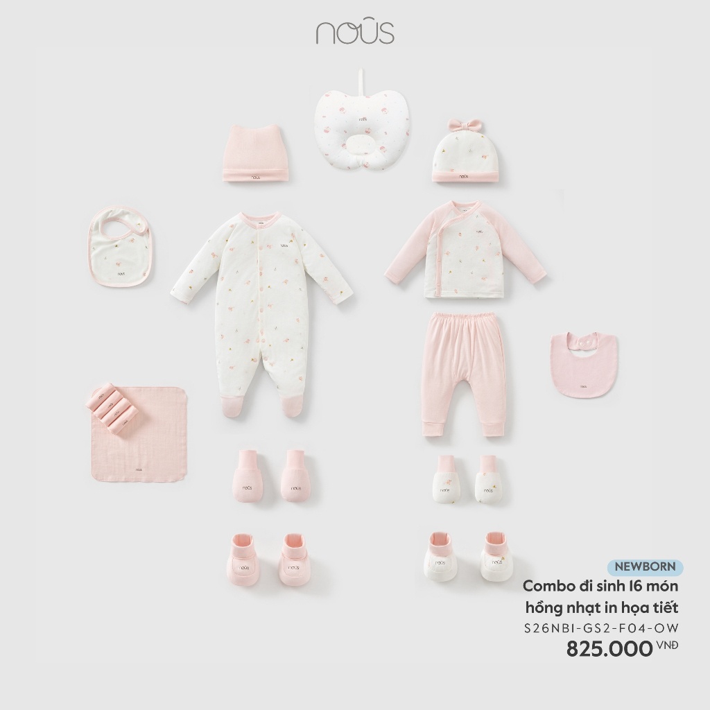 Nous Newborn Combo đi sinh, set quà tặng 16 món cho bé trai bé gái sơ sinh đầy đủ chất liệu an toàn dưới 5.5kg BST T3