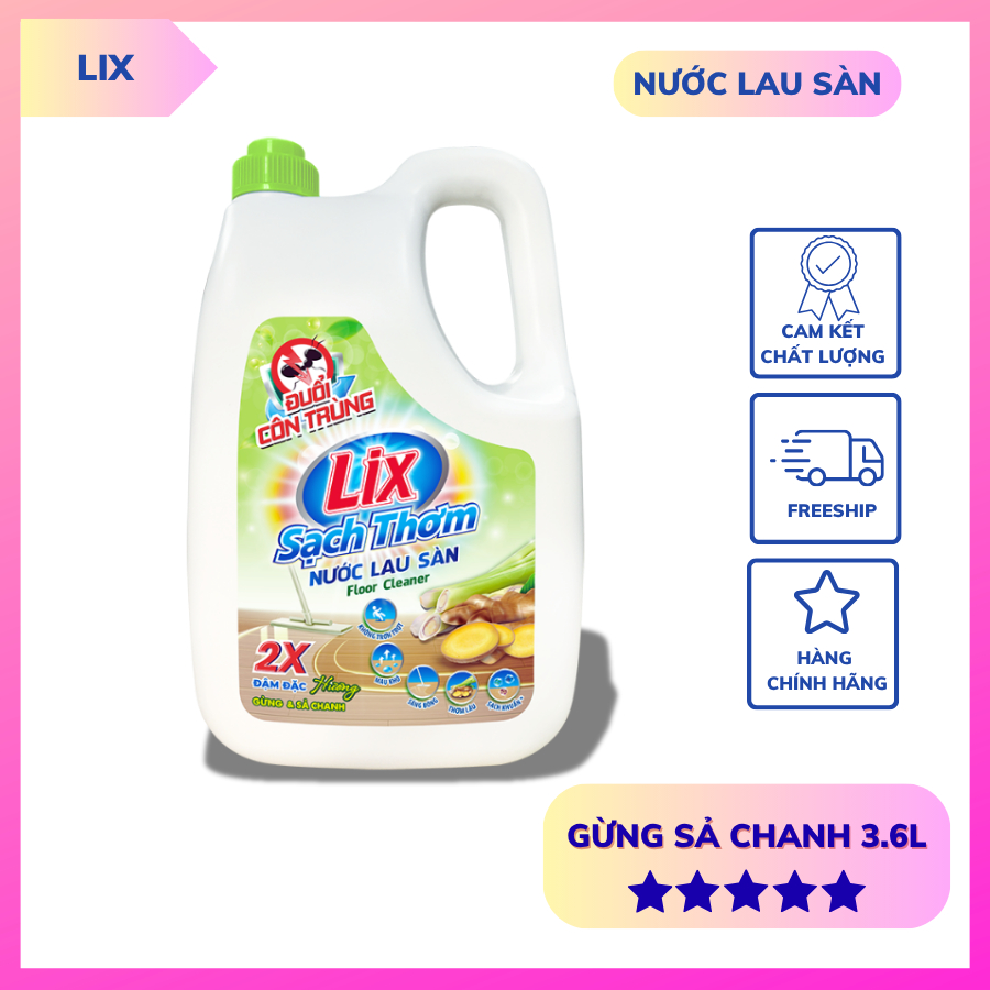 Nước Lau Sàn Lix Sạch Thơm 3.6L Hương Gừng Sả Chanh - Lixco Việt Nam