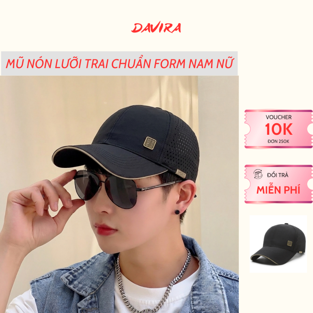 mũ lưỡi trai nam nữ chuẩn form DAVIRA, mũ lưỡi trai nam thể thao màu sắc đơn giản