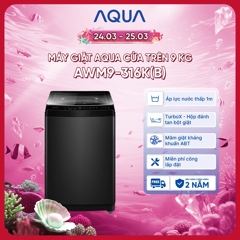 [SALE SỐC] Máy giặt Aqua 9 kg AWM9-316K(B) - Bảo hành 2 năm - Freeship toàn quốc