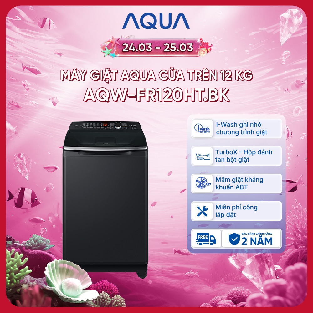 Máy giặt cửa trên Aqua 12KG AQW-FR120HT.BK - Bảo hành 2 năm
