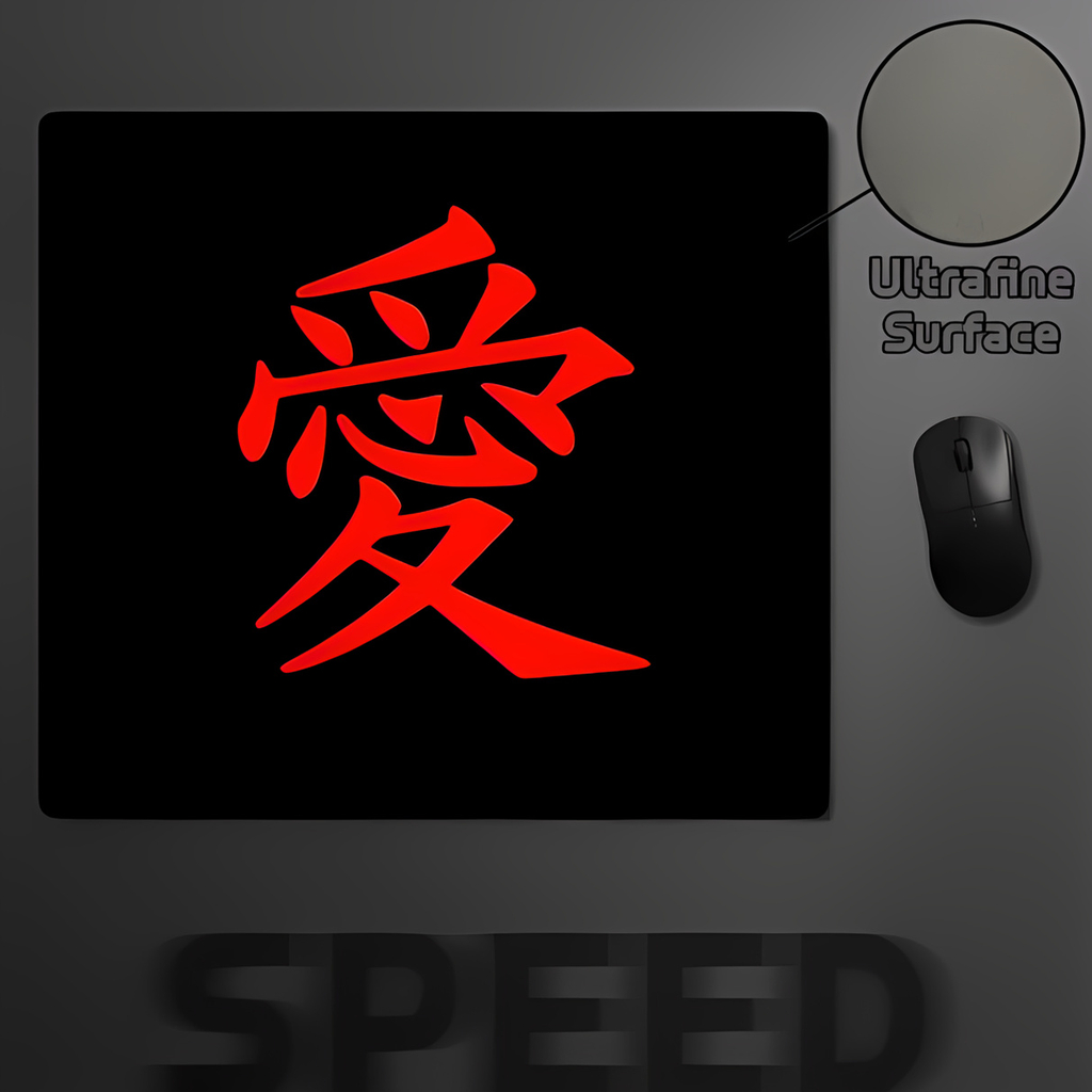 Mouse Pad Gaming Chữ “愛” (Love) – Lót Chuột FPS Full Size, Bề Mặt Mịn, Di Chuột Chuẩn, Đế Chống Trượ