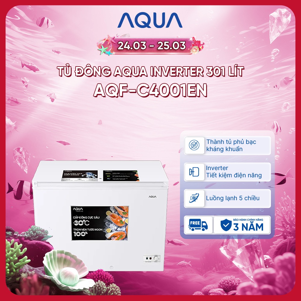 Tủ đông Aqua Inverter 301 lít AQF-C4001EN - Freeship toàn quốc