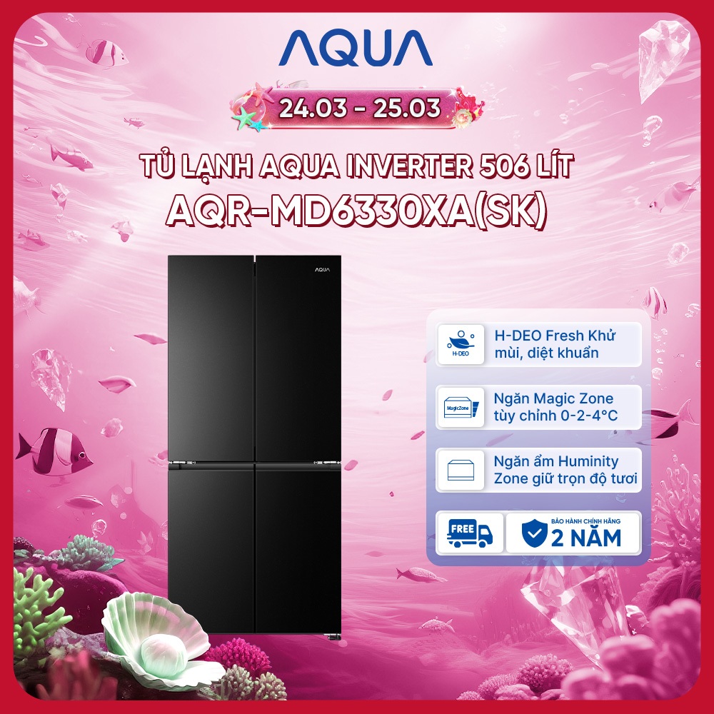 [SẴN HÀNG - SẢN PHẨM MỚI] Tủ lạnh Aqua Inverter 506 lít Multi Door AQR-MD6330XA(SK) - Bảo hành 2 năm - Freeship
