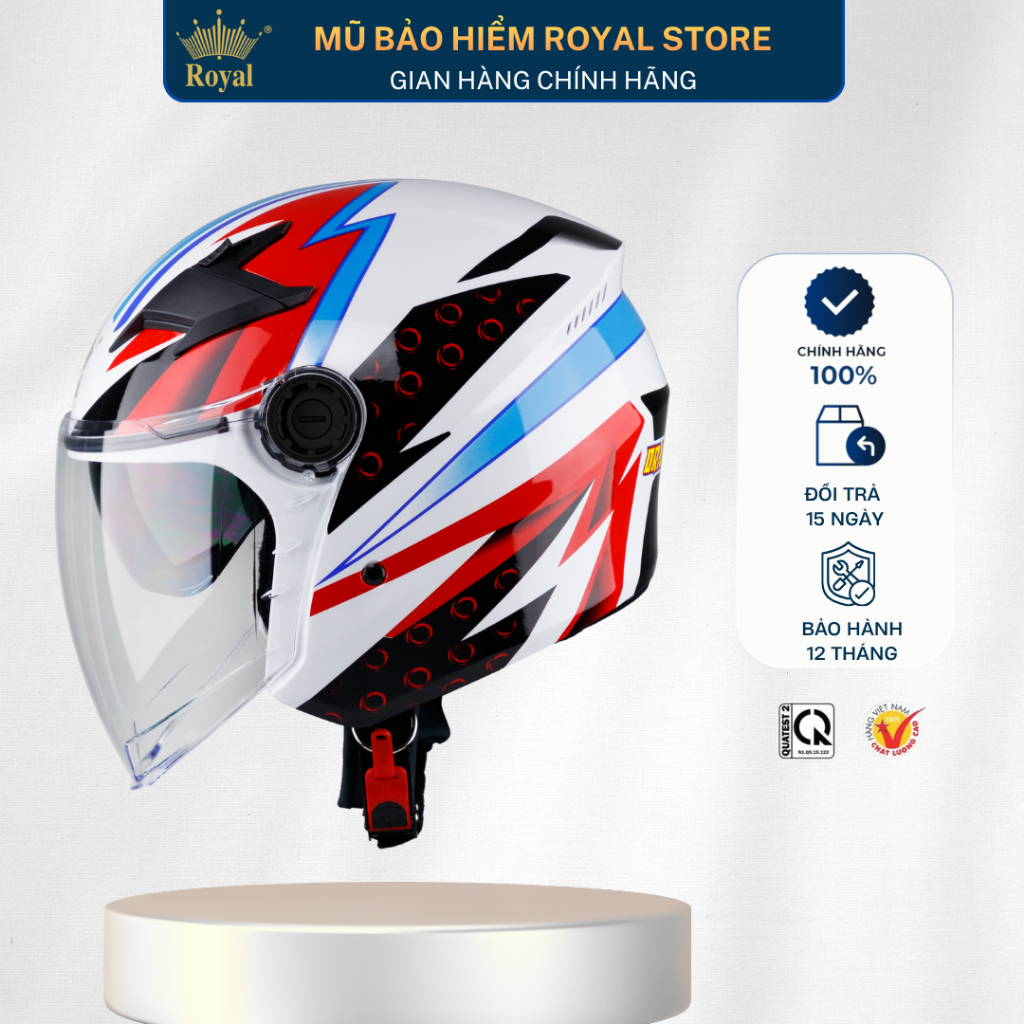 Mũ Bảo Hiểm 3/4 Royal M268 Design 2 Kính, Nón Bảo Hiểm 3/4 Royal Tiện Đi Xa Hợp Nam Nữ