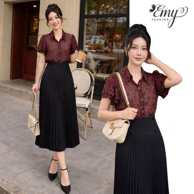 [LƯU Ý SẢN PHẨM CHỈ ÁO] Áo Thiết Kế EMY Thời Trang Cao Cấp A9708 Vải Voan Hàn Ánh Kim Đỏ Đô Sang Trọng Thanh Lịch