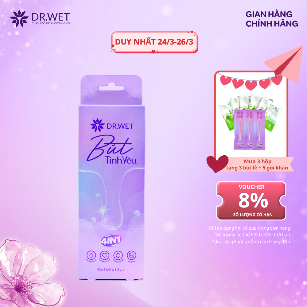 Bút Tình Yêu Dr.Wet Inner Gel Giảm Ma Sát Tức Thì, Cấp Ẩm, Dưỡng Hồng - Hộp 5 Bút