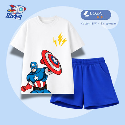 Bộ đồ bé trai in hình Captain - Quần áo trẻ em size từ 15-40kg-  Loza Kids SB637
