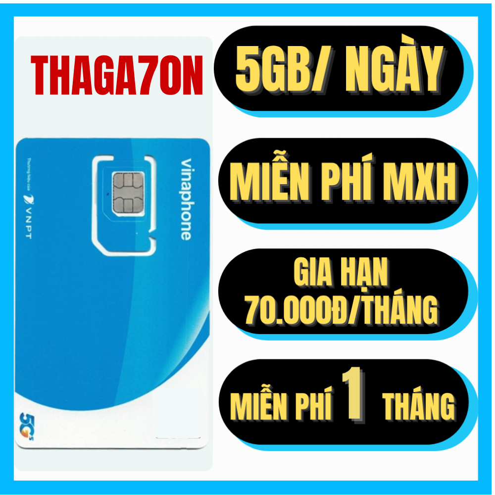 [ CHỈ 70K ]  Thánh Sim 5G Vinaphone Miễn Phí 1 Tỷ Gb nghe gọi tẹt Ga Dùng Cả Tháng Sim THAGA70N D89 VD149 Sẵn Tháng Đầu