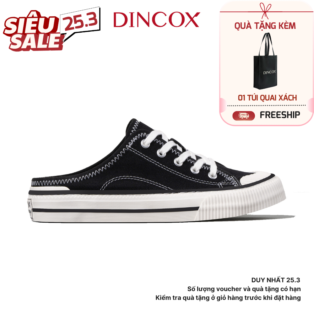 Giày Sục Đạp Gót Mules Vải Sneaker Unisex Tăng Chiều Cao 4cm DINCOX E10 Black