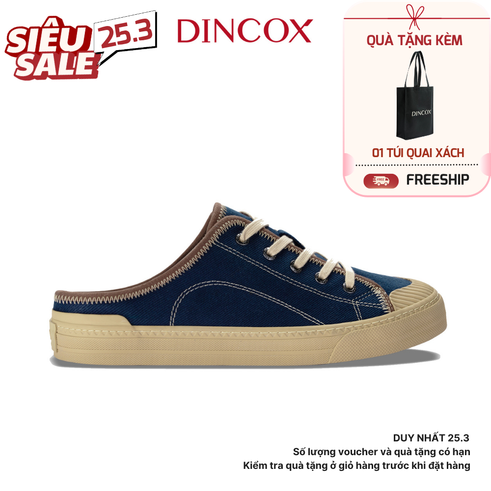 Giày Sục Đạp Gót Mules Vải Sneaker Unisex Tăng Chiều Cao 4cm DINCOX E10 Dark Navy