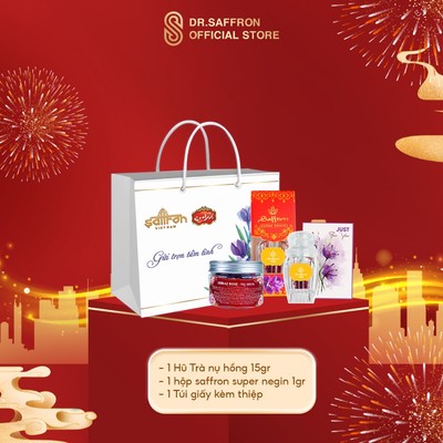 Set quà trung thu Saffron Super negin hộp 1gr + trà nụ hồng (gồm túi giấy đựng + thiệp)