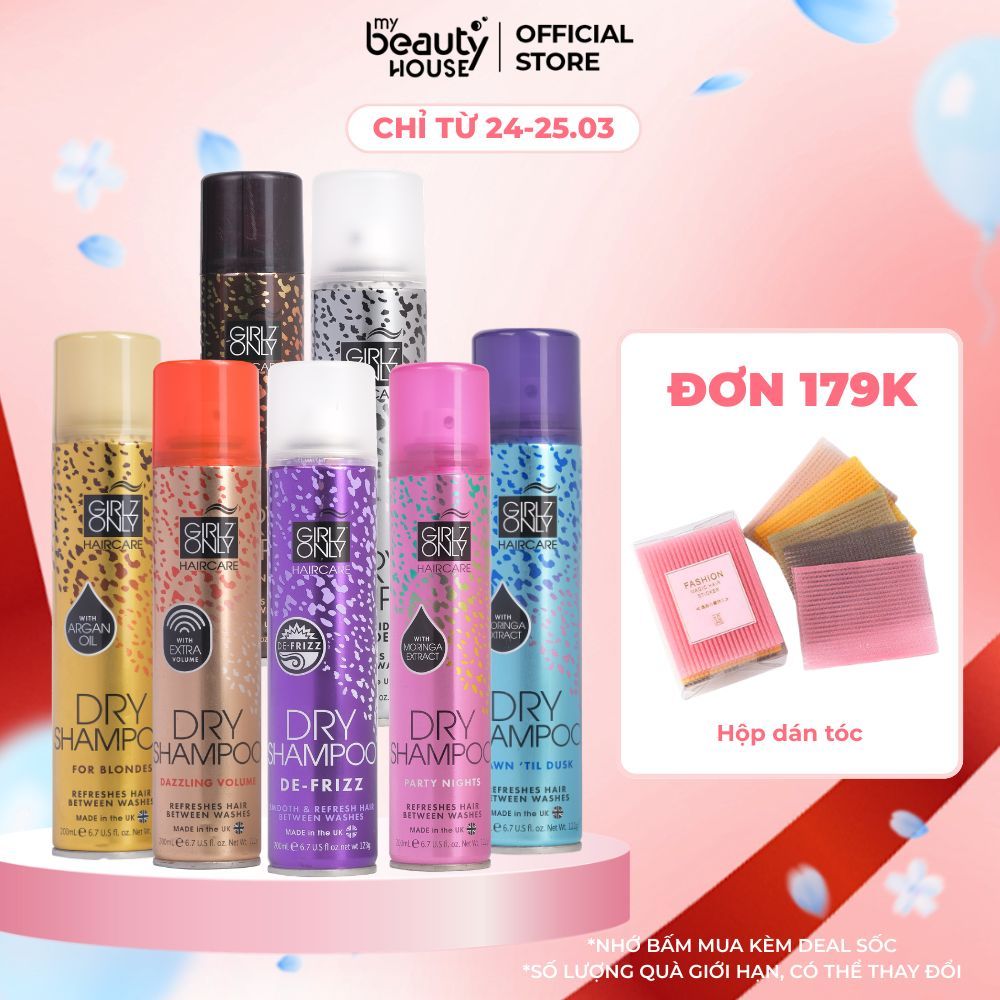 DẦU GỘI KHÔ GIRLZ ONLY DRY SHAMPOO 200ML, phồng tóc gấp đôi chỉ sau 10s lưu hương dài lâu