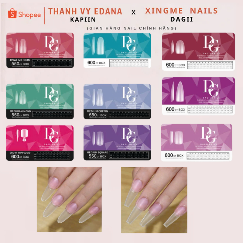 Form Up gắn nail tay hộp lớn hãng DAGII, móng up tay nhựa dẻo [THANH VY EDANA]