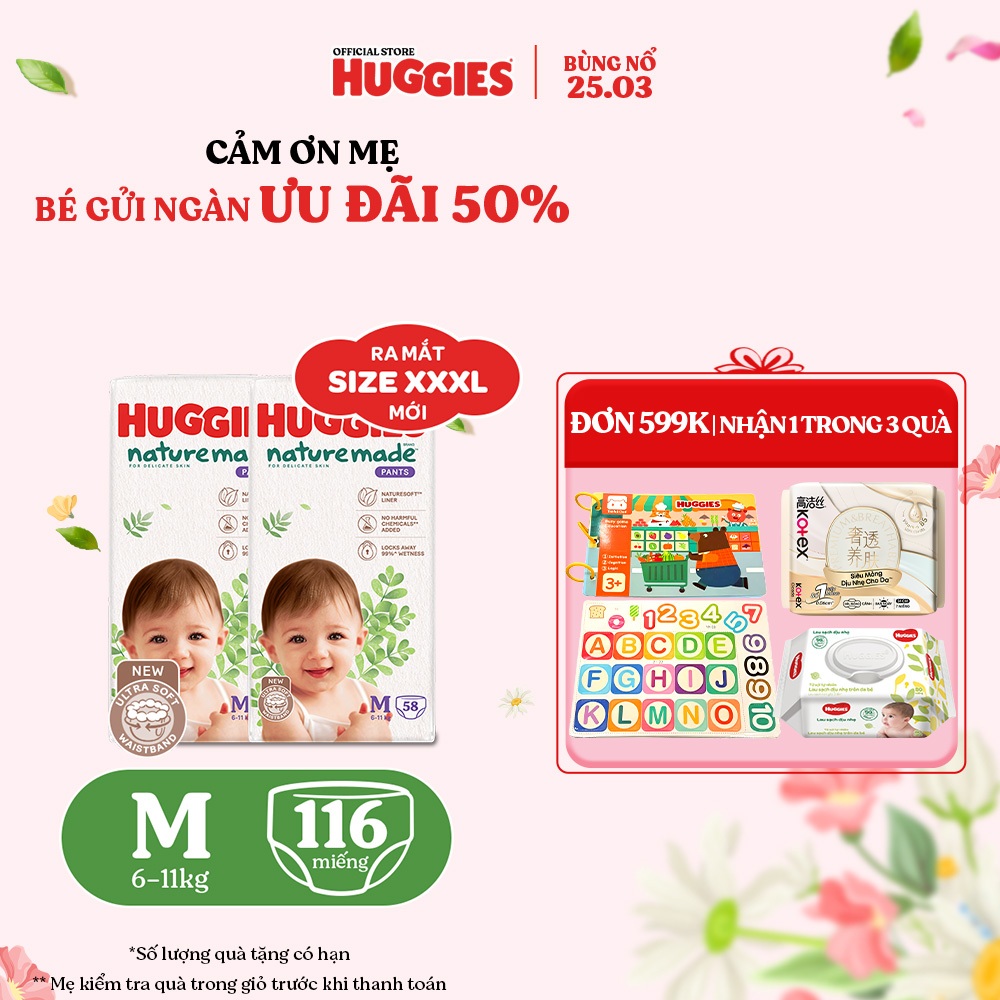 Combo 2 Tã Quần Huggies Platinum Nature Made M58