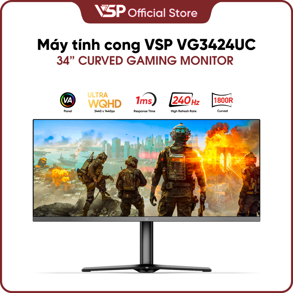 Màn hình cong VSP VG3424UC 34inch Ultra-Wide QHD VA 240Hz 1800R 1ms FreeSync Chuyên Game