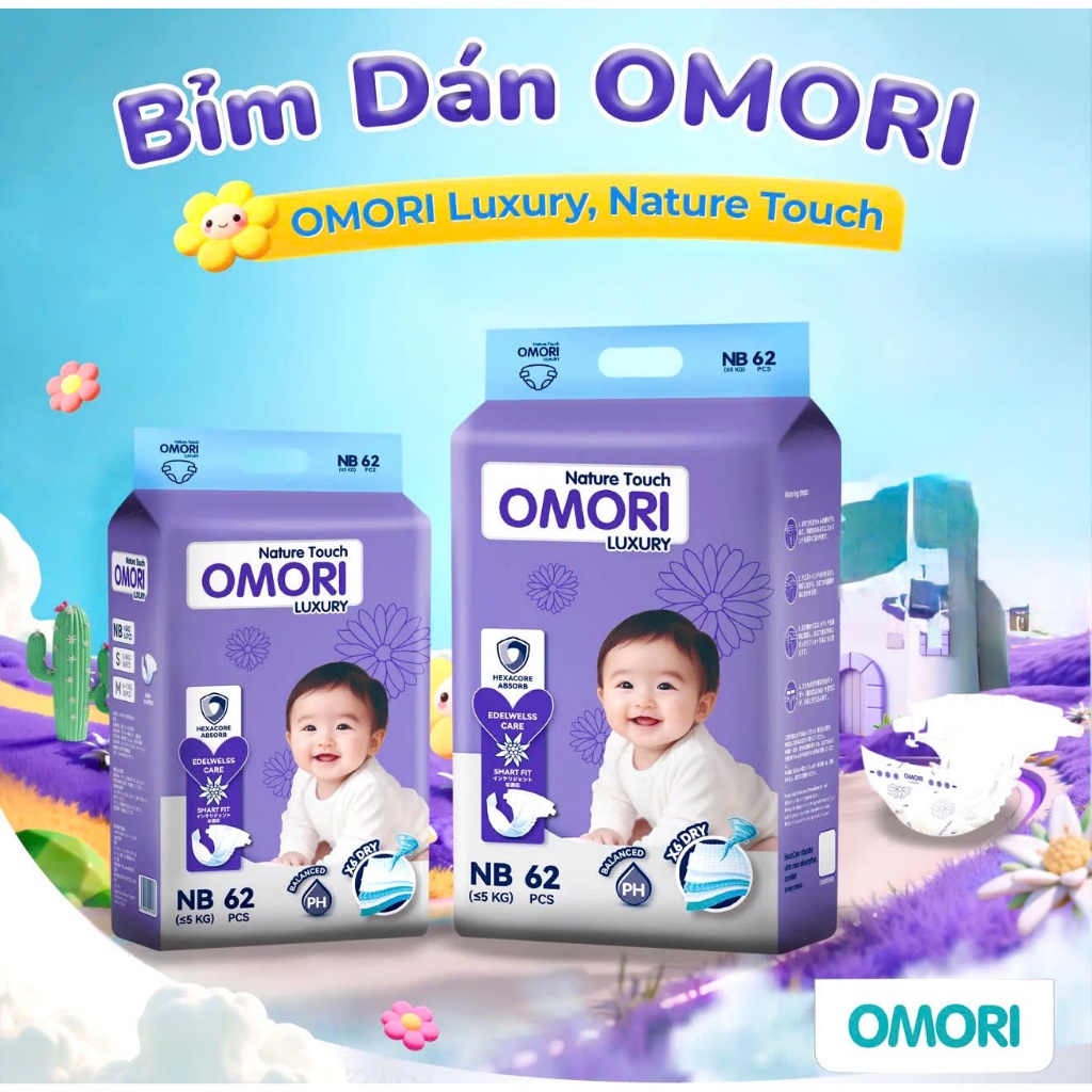 (Tặng Quà ) Combo 2 Bỉm . Bỉm Omori Luxury Cao Cấp mềm Mỏng , Siêu Thấm Hút