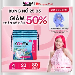Combo 4 Gói Băng Vệ Sinh Kotex Bảo Vệ Toàn Diện Siêu Mỏng Cánh Khử Mùi Tinh Tế, Thấm Ngay Chỉ 1 Giây 23cm 20 Miếng/Gói