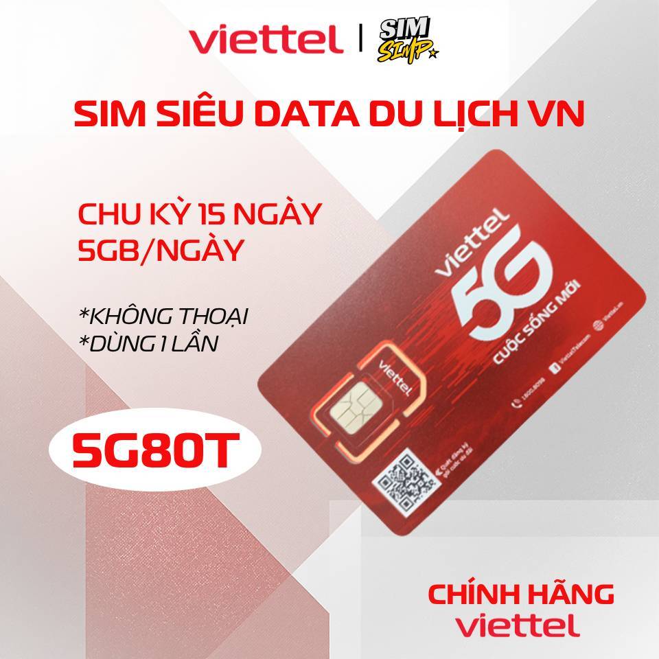 [CHÍNH HÃNG] SIM 4G/5G Viettel Siêu DATA giá rẻ 5GB/ngày chu kỳ 15 ngày | SIM Simp