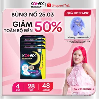  Combo 4 Gói Băng Vệ Sinh Kotex Siêu Ban Đêm Chống Tràn, Mềm Mại, Ôm Gọn, Không Lo Ngứa Rát 28cm 12 Miếng/Gói