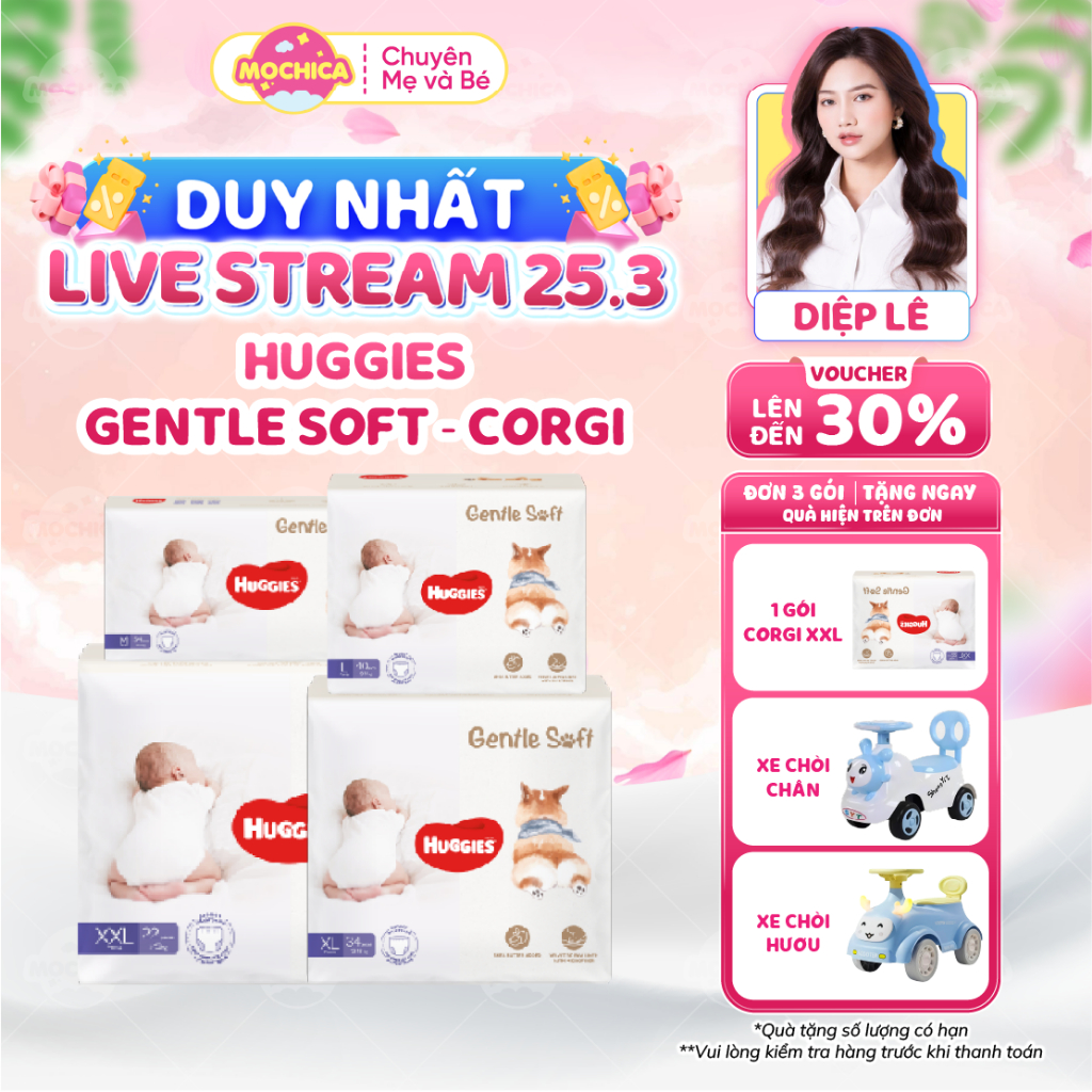 [KOL] Tã quần Huggies Gentle Soft - Corgi miếng êm mềm nâng niu làn da bé Size M/L/XL/XXL_Mochica