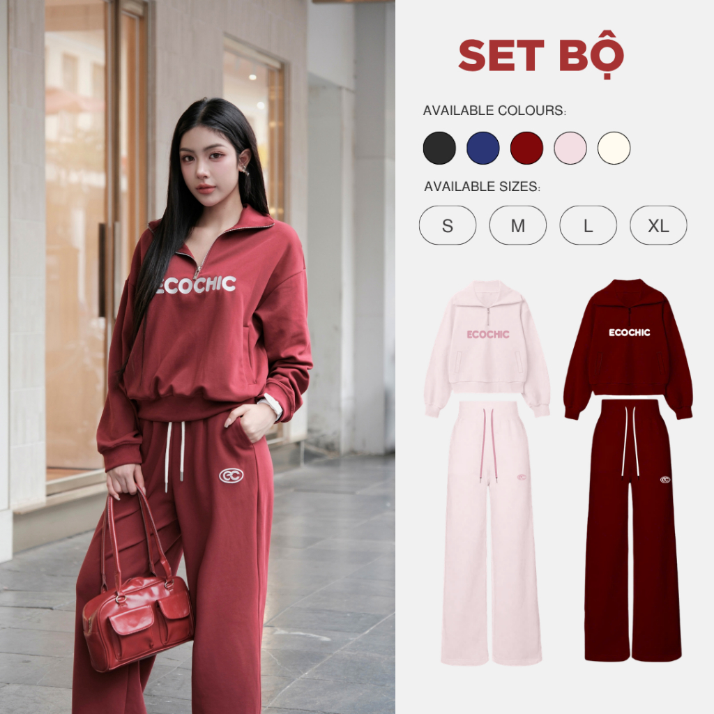 Set Bộ ECOCHIC COSMO SET Áo Cổ Halfzip Logo Thêu Chất Liệu Vải Sợi Xaomi Cao Cấp Chính Hãng B183