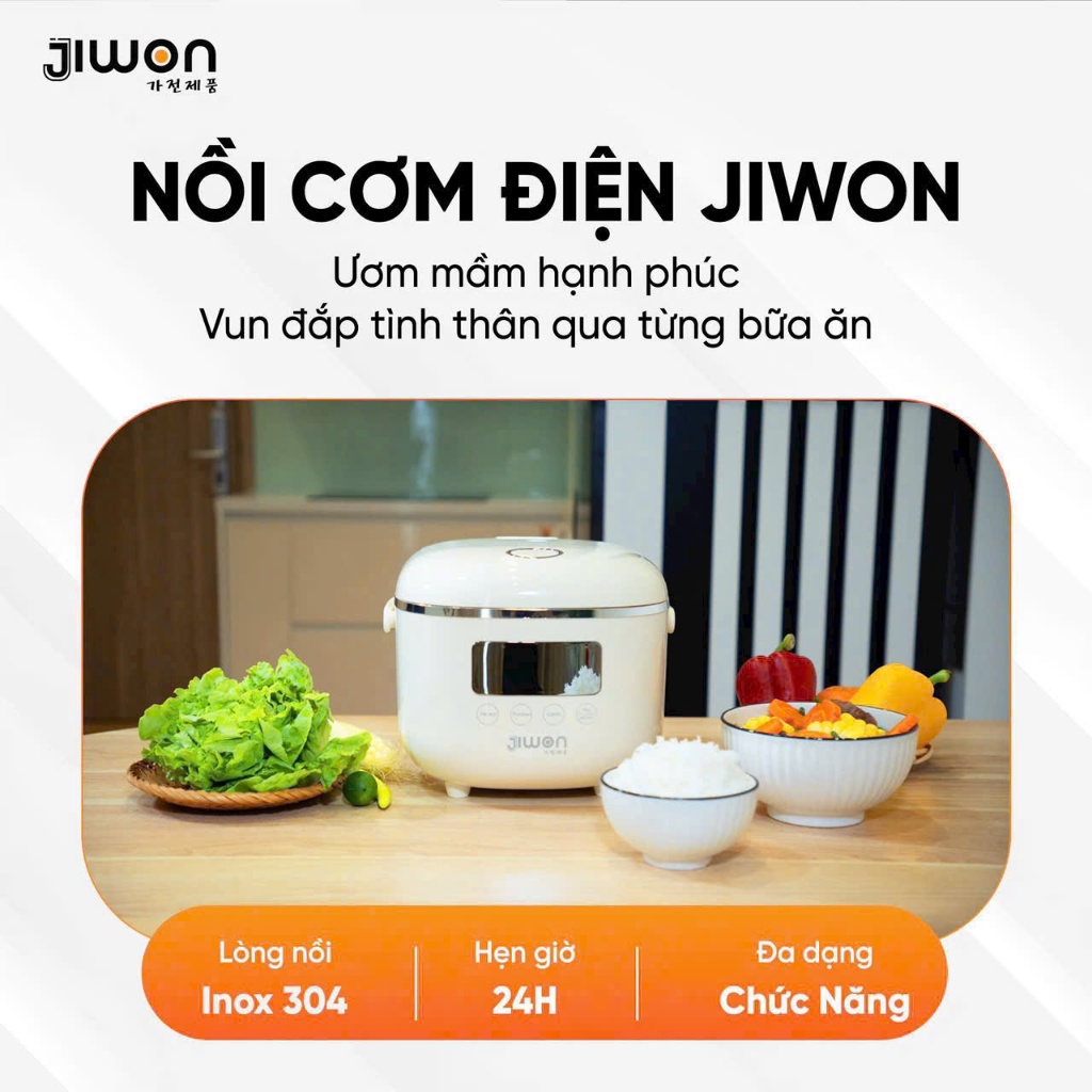 Nồi cơm điện JIWON JW-34F – Lòng nồi Inox 304 vân kim cương cải tiến