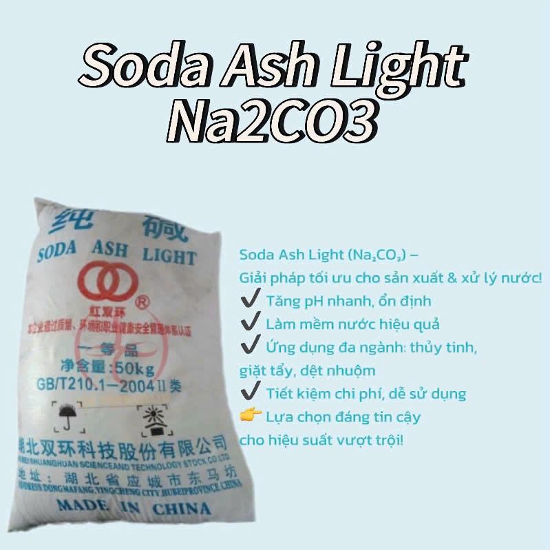 Soda Ash Light (Na2CO3) 99% - Hóa Chất Tẩy Rửa, Nâng pH, Làm Mềm Nước Cứng - Túi 1kg
