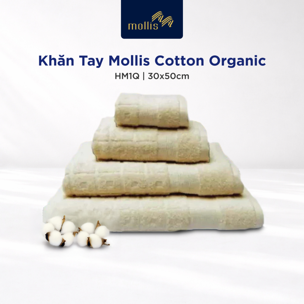 Khăn Tay Mollis Cotton Organic 30x50cm Khăn Cao Cấp Cotton Hữu Cơ Thấm Hút Không Xù Đổ Lông Gia Đình