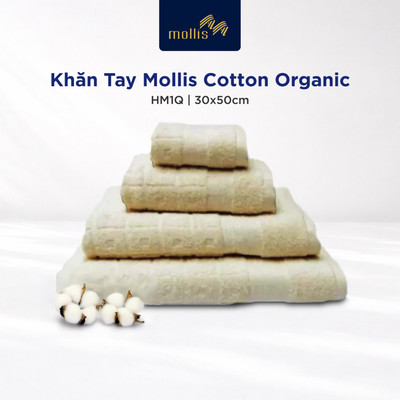 Khăn Tay Mollis Cotton Organic 30x50cm Khăn Cao Cấp Cotton Hữu Cơ Thấm Hút Không Xù Đổ Lông Gia Đình Khách Sạn Spa HM1Q