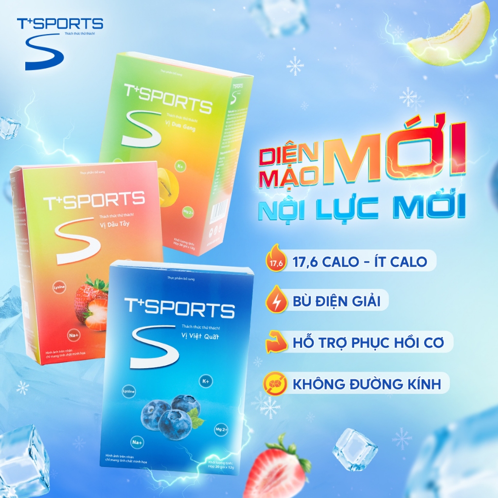 [17,6 CALO] Bột Điện Giải T+SPORTS 17,6 CALO Bù Muối Khoáng, Tăng Sức Bền & Thể Lực Khi Chơi Thể Tha