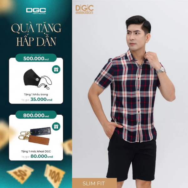 Áo Sơ Mi Ngắn Tay Nam DGC Dáng Ôm Trẻ Trung Chất Vải Thoáng Mát - SASNBC33M