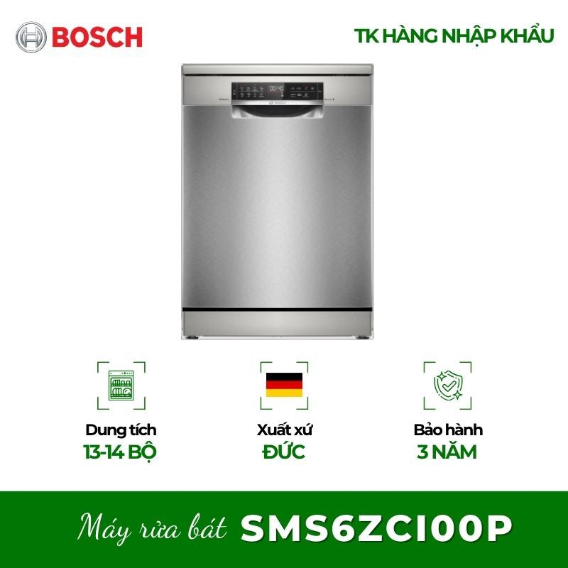 Bosch SMS6ZCI00P 60cm Serie 6 – Máy Rửa Bát Cao Cấp, 8 Chương Trình, Sấy PerfectDry