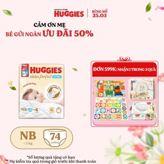 Tã/bỉm dán sơ sinh Huggies Skin Perfect NB70+miếng ngẫu nhiên với 2 vùng thấm giảm kích ứng da
