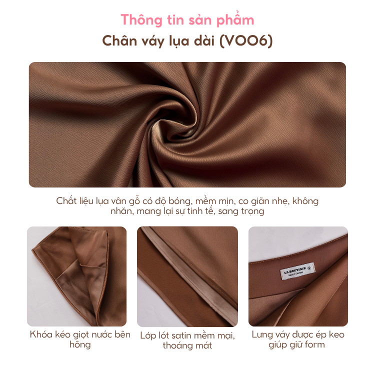 [Form rộng, lùi size] Chân Váy Lụa Vân Gỗ Dáng Dài, Chân Váy Lụa Cạp Trễ Hai Lớp La Boutique V006 | BigBuy360 - bigbuy360.vn