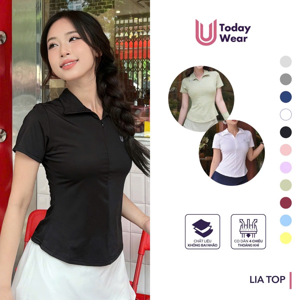 [TẶNG 1 BĂNG ĐÔ] Áo thể thao cổ polo nữ Lia Top mặc tập gym yoga, chất liệu thoáng mát, thấm hút mồ hôi Today U Wear