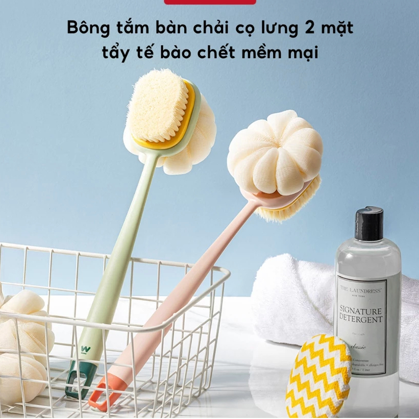 ( Bí Ngô ) Bông Tắm Chà Lưng 2 Mặt Kèm Bàn Chải Cọ Cây Bông Tắm Kì Lưng Tẩy Tế Bào Chết Mềm Mịn