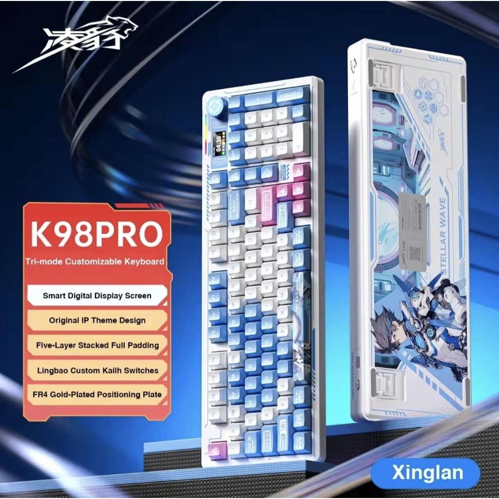 ( Hỏa Tốc) Bàn Phím Cơ LingBao K98 Pro 3 Chế Độ 10000mAh Có Màn Hình