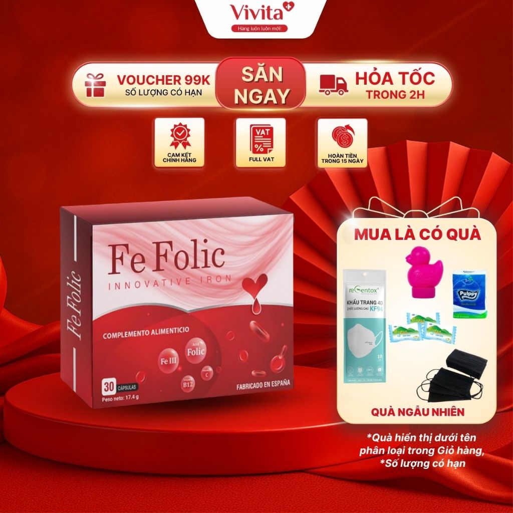 Sắt Hữu Cơ Fe Folic Lipofer Bổ Sung Sắt, Acid Folic & Vitamin B12 Cho Phụ Nữ Mang Thai, Người Thiếu 