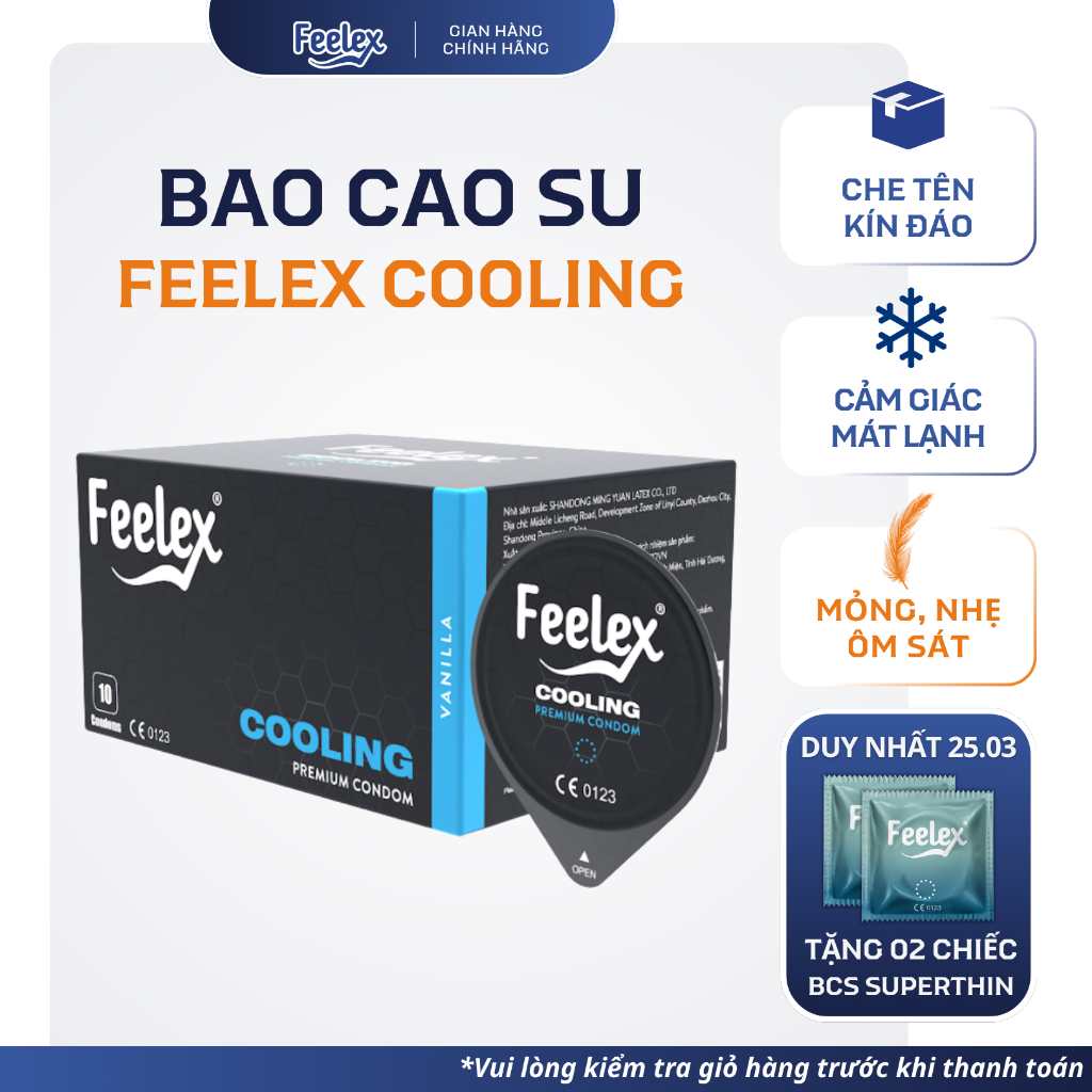 Bao cao su Feelex Premium siêu mỏng, nhiều gân gai và gel bôi trơn, kéo dài thời gian, bản cao cấp hộp 10 bcs